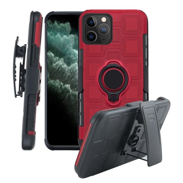 Iphone iPhone HSCIP11P-CUBE-RD Cube Rugged Belt Clip Holster Combo Case with Magnetic Rotatable Ring Stand for iphone 11 Pro - Red HSCIP11P-CUBE-RD